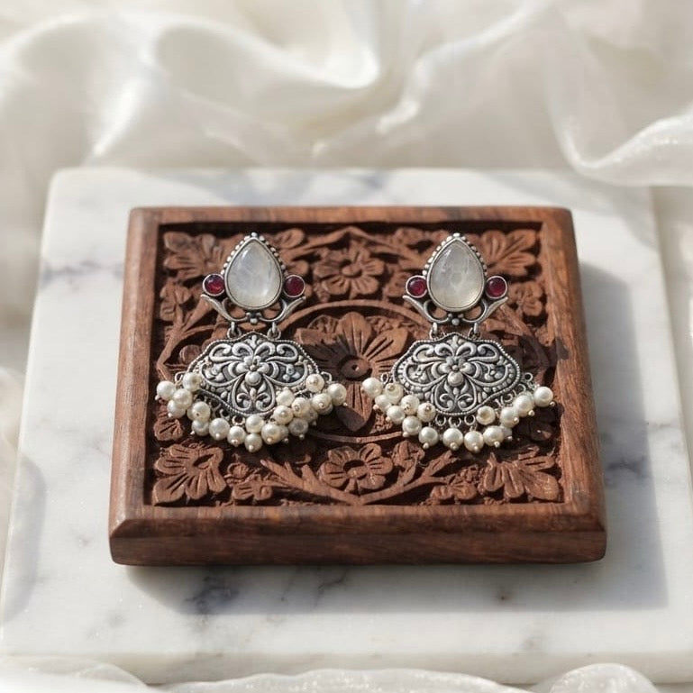 Monalisa stone Statement light-weighted  Silver Earrings