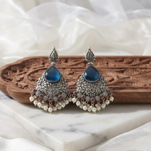 Monalisa stone Statement light-weighted  Silver Earrings