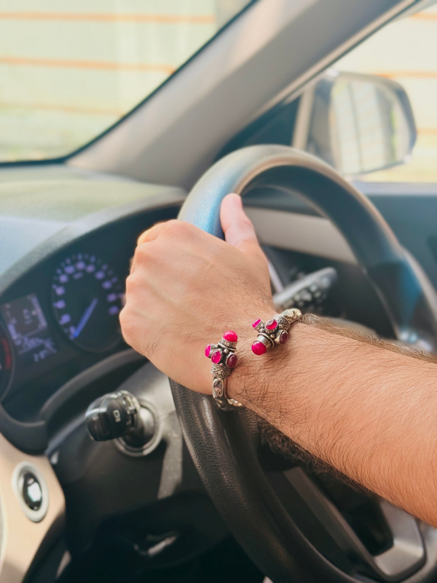 German Oxidised Silver Tribal Kada with Stone Antique Design Indian Kada Bangle Bracelet for Men & Women