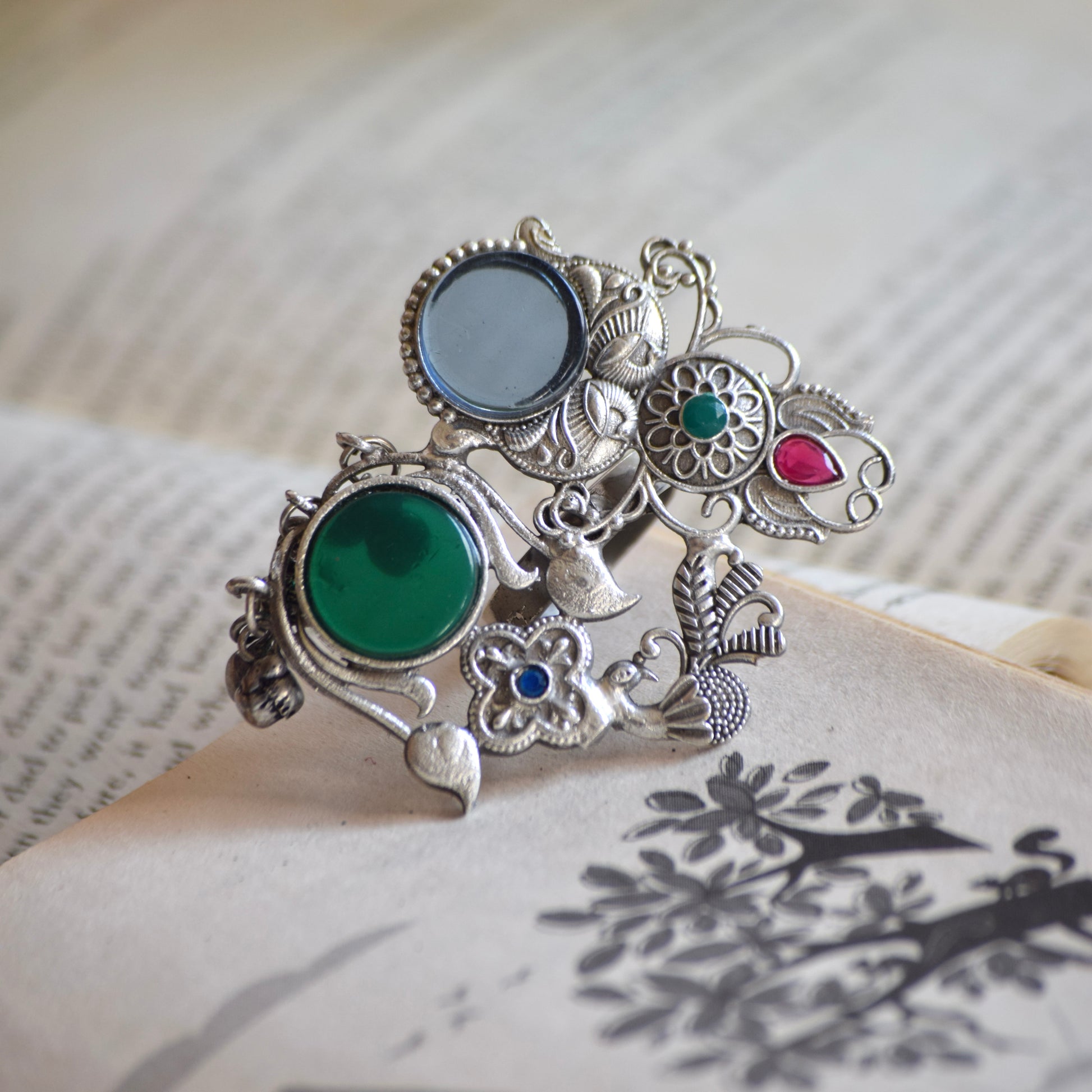 Fusion Ring oxidised German silver Rings saree kurta Bloom - By Sushmita India Navratri Diwali Ganpati holi Eid