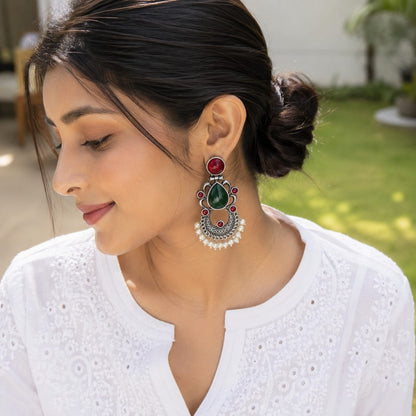 Monalisa stone Statement light-weighted  Silver Earrings