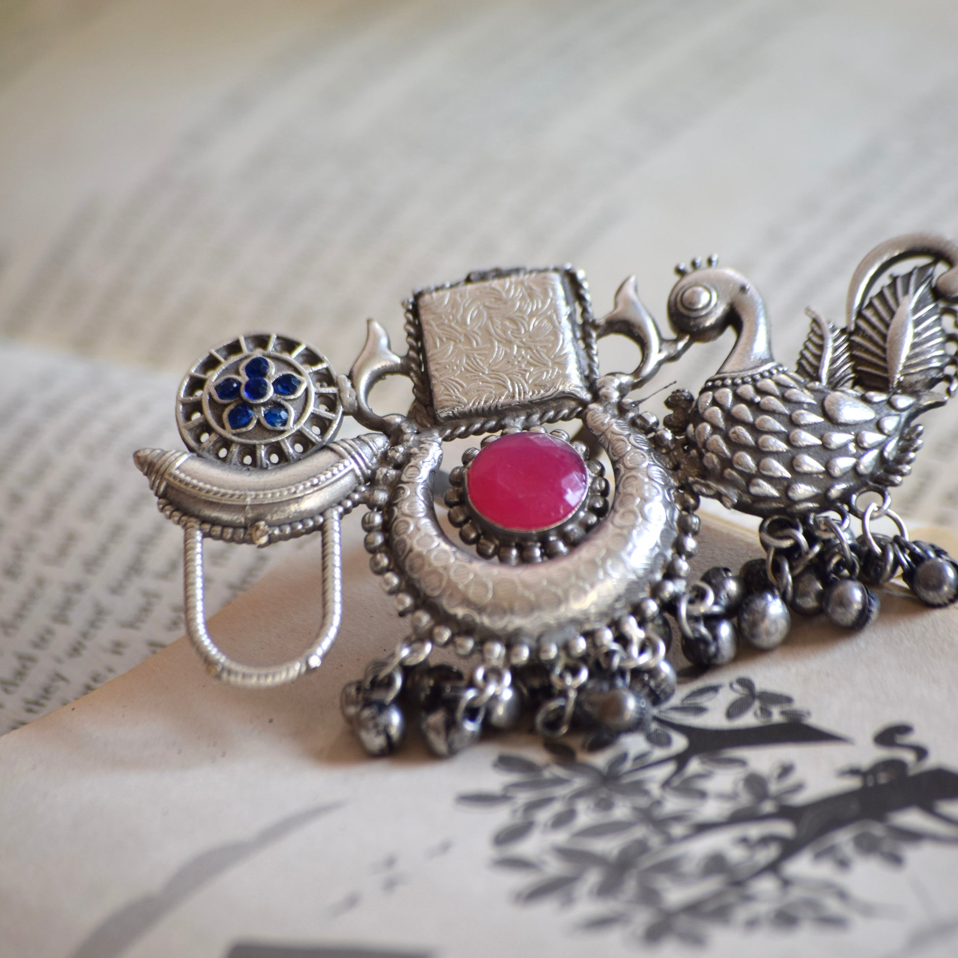 Fusion Ring oxidised German silver Rings saree kurta Bloom - By Sushmita India Navratri Diwali Ganpati holi Eid