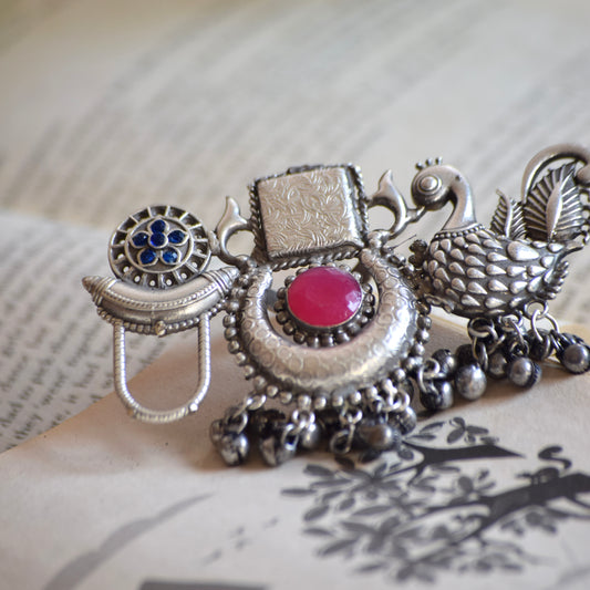 Fusion Ring oxidised German silver Rings saree kurta Bloom - By Sushmita India Navratri Diwali Ganpati holi Eid