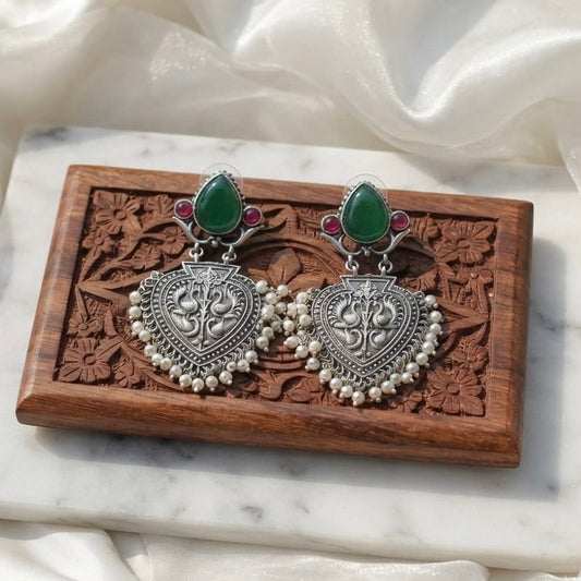 Monalisa stone Statement light-weighted  Silver Earrings