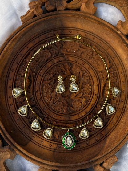 Handcrafted Moissanite Polki Hasli- heritage 18k gold plated kundan necklace set