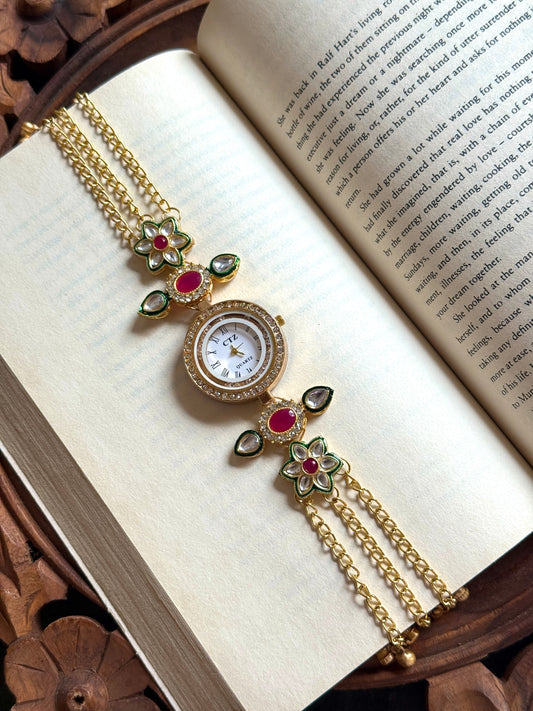 Kundan designed Watch | hand Jewelry