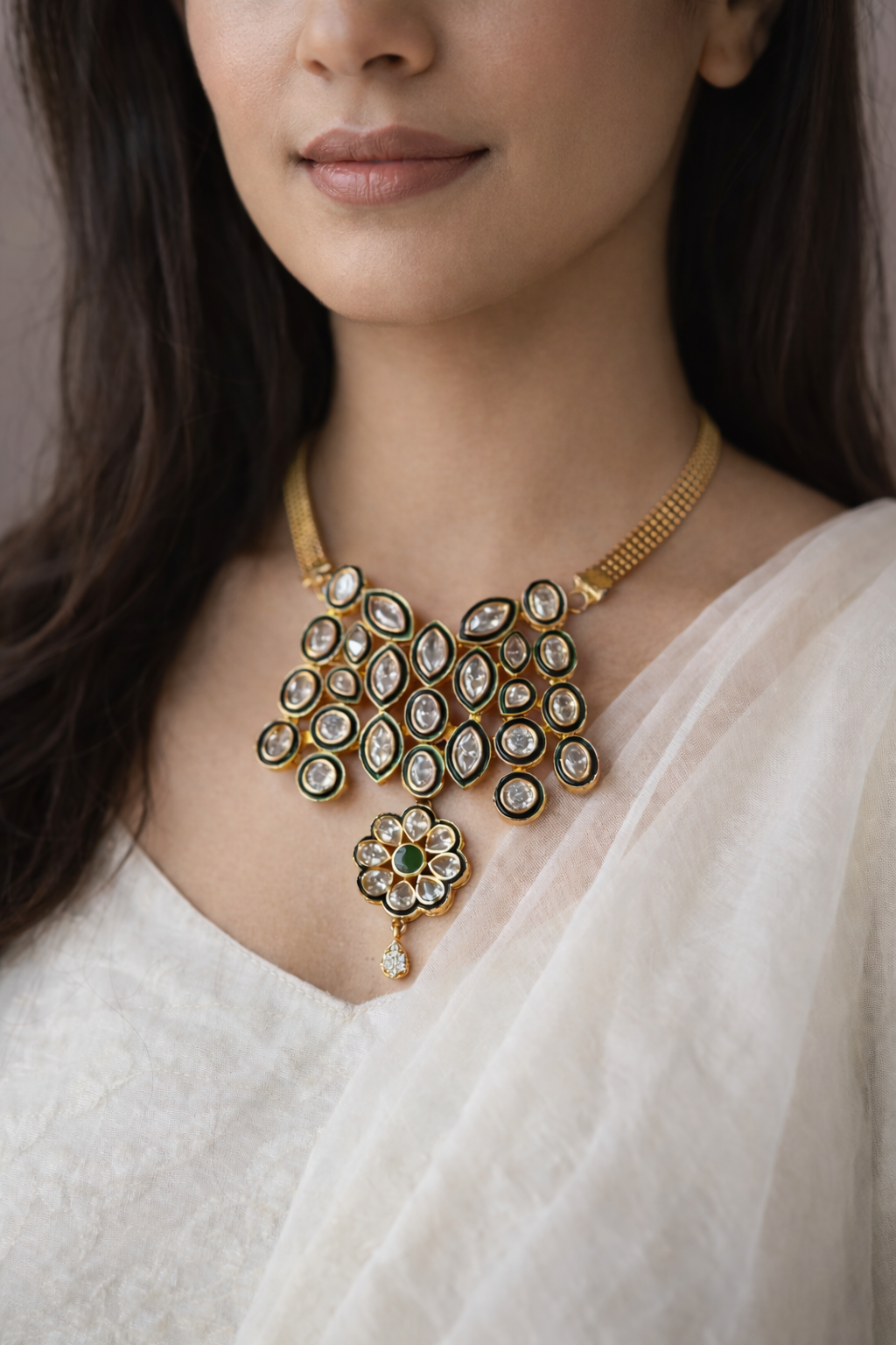 heritage 18k gold plated kundan necklace