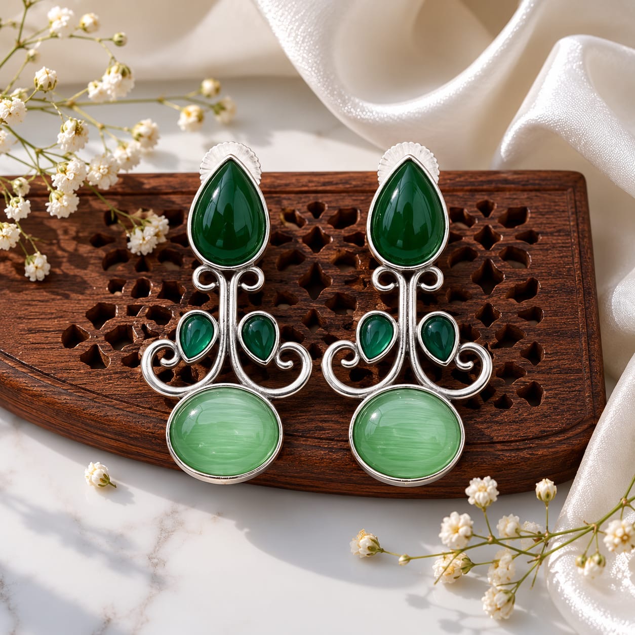 Monalisa stone Statement light-weighted  Silver Earrings
