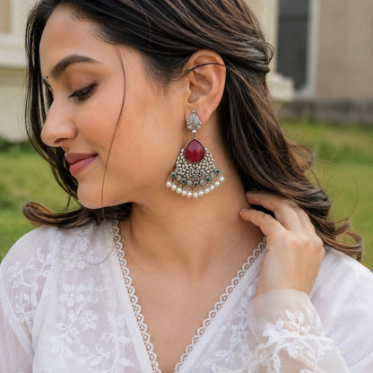 Monalisa stone Statement light-weighted  Silver Earrings