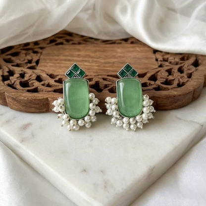 Monalisa stone Statement light-weighted  Silver Earrings
