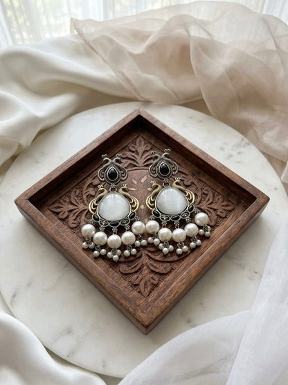 Monalisa stone Statement light-weighted  Silver Earrings