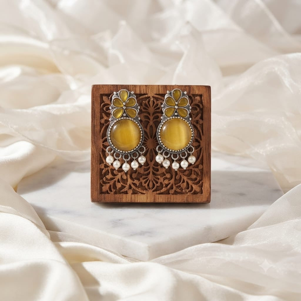 Monalisa stone Statement light-weighted  Silver Earrings