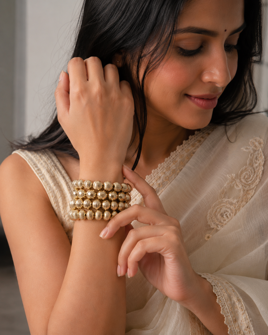 Gold plated Bracelet Stack / kada 4- piece set oxidised German silver Bracelets saree kurta Bloom - By Sushmita India Navratri Diwali Ganpati holi Eid