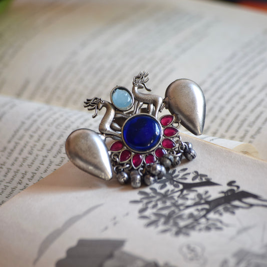 Fusion Ring oxidised German silver Rings saree kurta Bloom - By Sushmita India Navratri Diwali Ganpati holi Eid