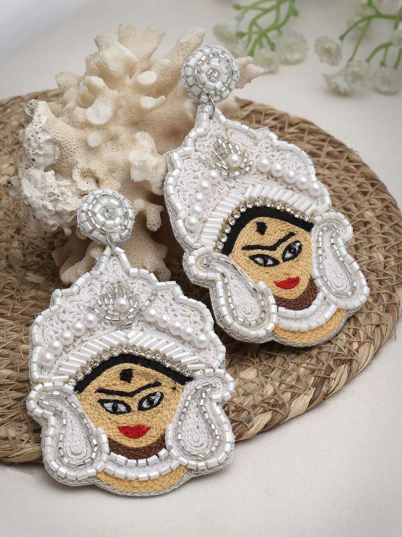 Maa durga Embroidered Earrings - Bloom - By Sushmita