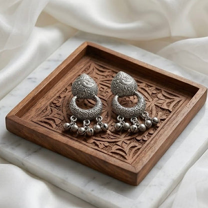 Chaand Earrings with ghungru | German Silver Earrings