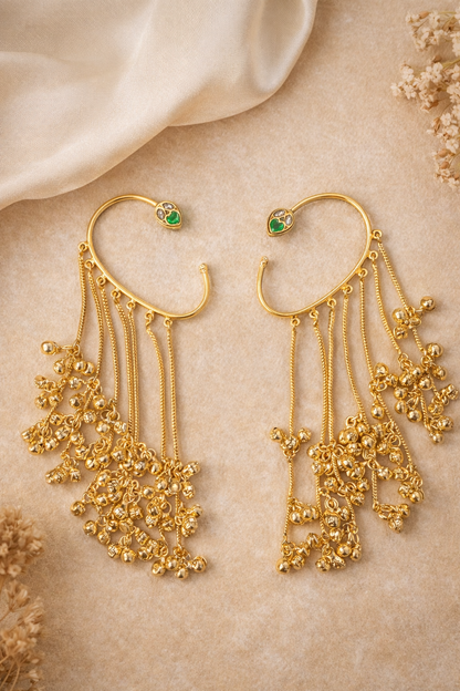 Suparna  | gold plated tassel ear cuffs | ghungru Earrings