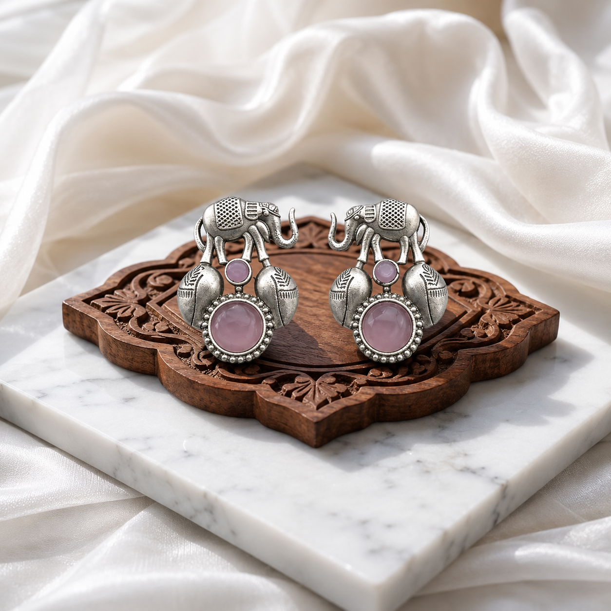 Elephant design Monalisa stone Statement light-weighted  Silver Earrings