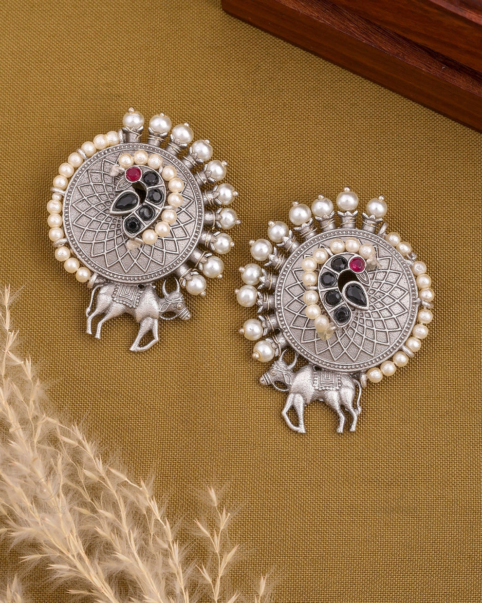 Navya designer white pearl Silver Earrings