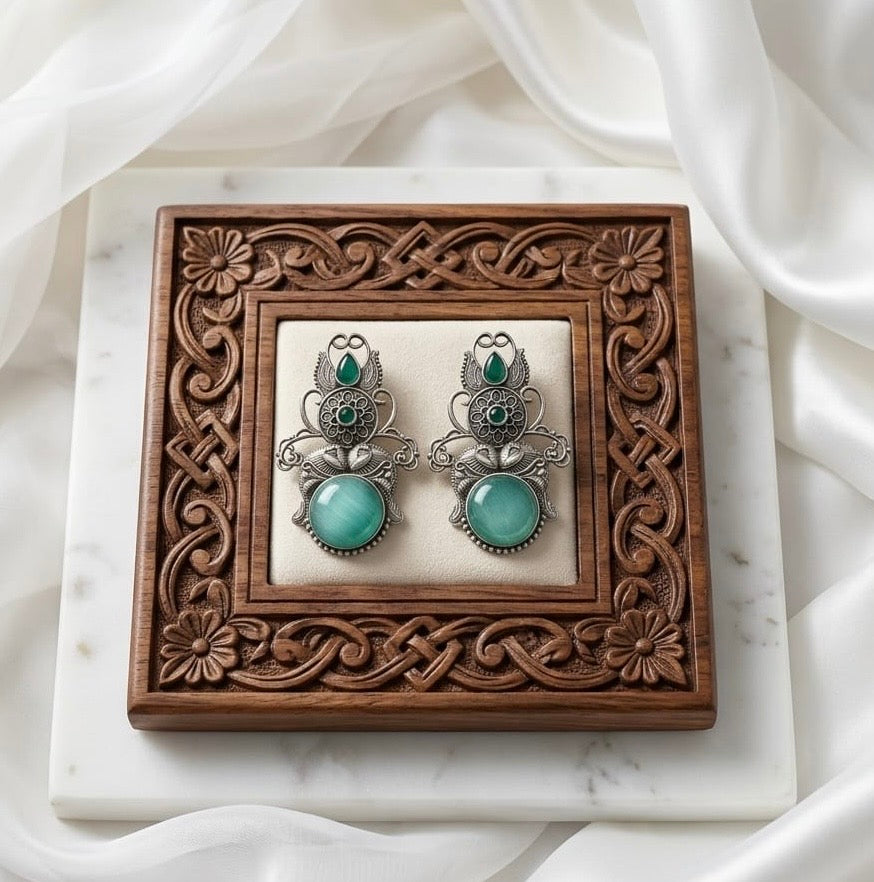 Monalisa stone Statement light-weighted  Silver Earrings