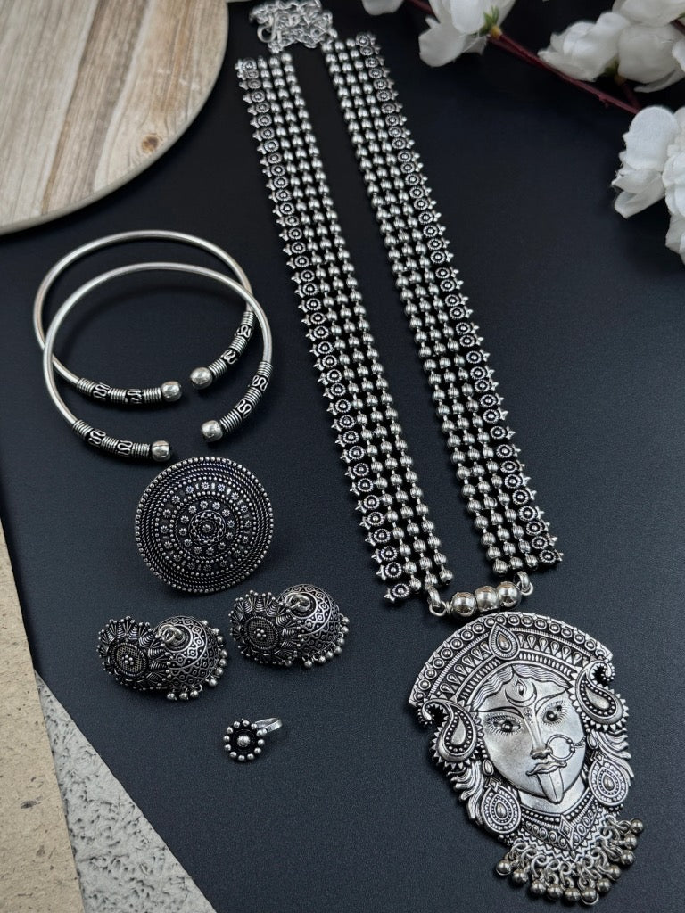 Vyaan 5-PIECE GIFT SET oxidised German silver Jewelry Sets saree kurta Bloom - By Sushmita India Navratri Diwali Ganpati holi Eid