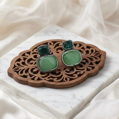 Monalisa stone Statement light-weighted  Silver Earrings