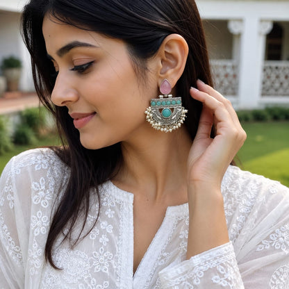 Monalisa stone Statement light-weighted  Silver Earrings