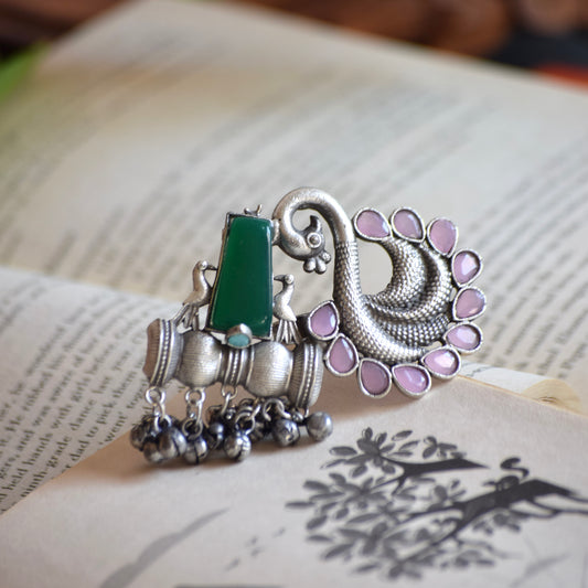 Fusion Ring Default Title oxidised German silver Rings ethnic statement jewellery for saree kurta lehengas outfits by Bloom - By Sushmita India