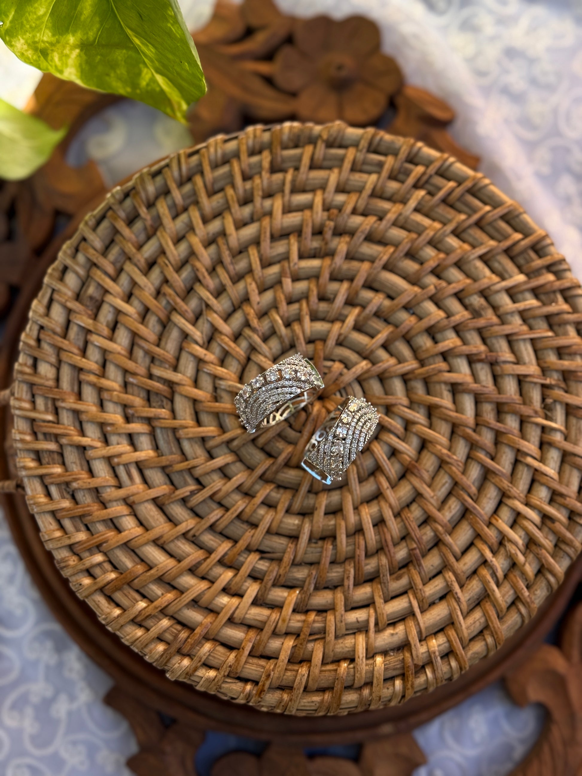 American Diamond studded Baaliyan | बालियाँ oxidised German silver Earrings saree kurta Bloom - By Sushmita India Navratri Diwali Ganpati holi Eid