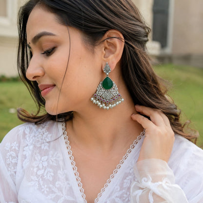 Monalisa stone Statement light-weighted  Silver Earrings