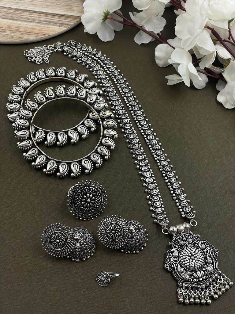 5-Piece Silver Necklace Combo Set - Bloom - By Sushmita