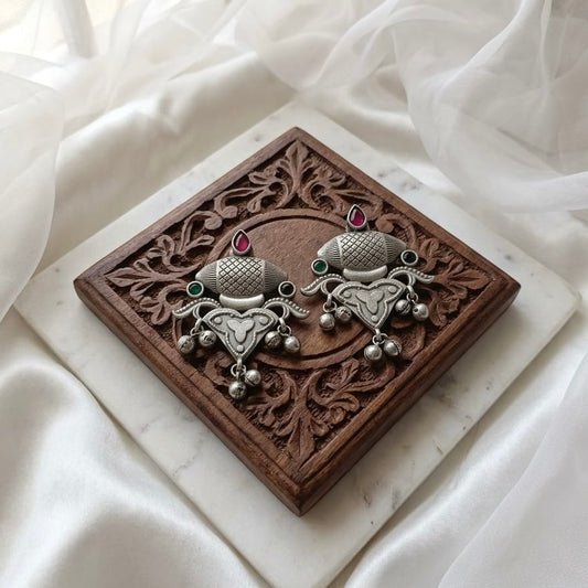 Monalisa stone Statement light-weighted Silver Earrings oxidised German silver Earrings saree kurta Bloom - By Sushmita India Navratri Diwali Ganpati holi Eid