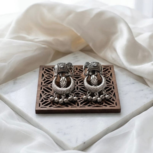 Chaand Earrings with ghungru | German Silver Earrings