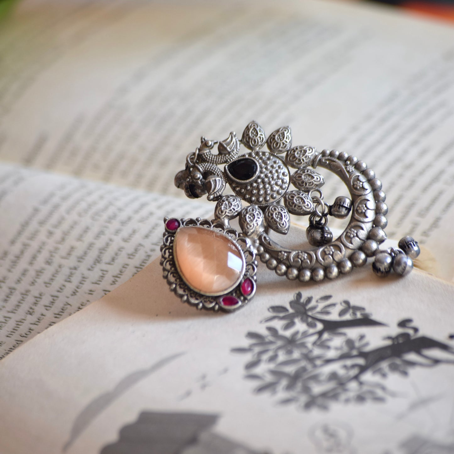 Fusion Ring oxidised German silver Rings saree kurta Bloom - By Sushmita India Navratri Diwali Ganpati holi Eid