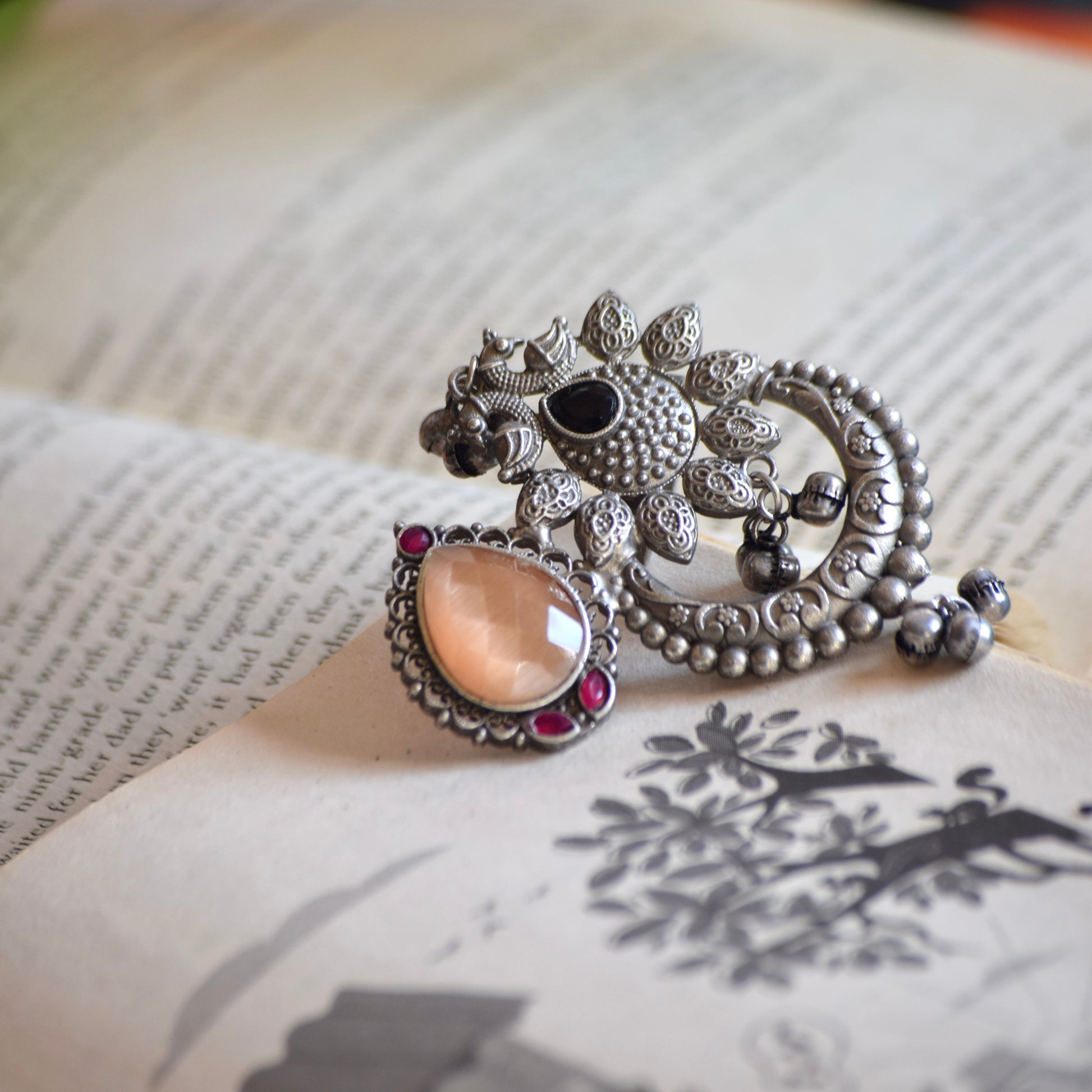 Fusion Ring oxidised German silver Rings saree kurta Bloom - By Sushmita India Navratri Diwali Ganpati holi Eid