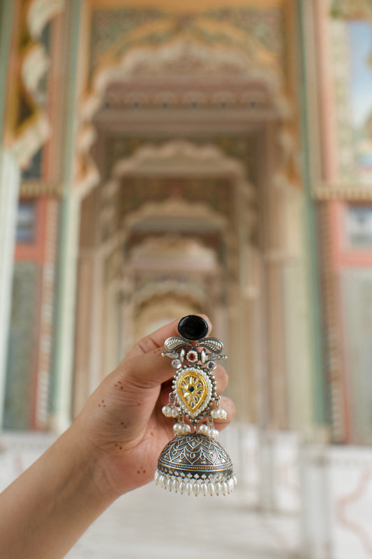 PATRIKA | Monalisa Stone silver Jhumka with white pears