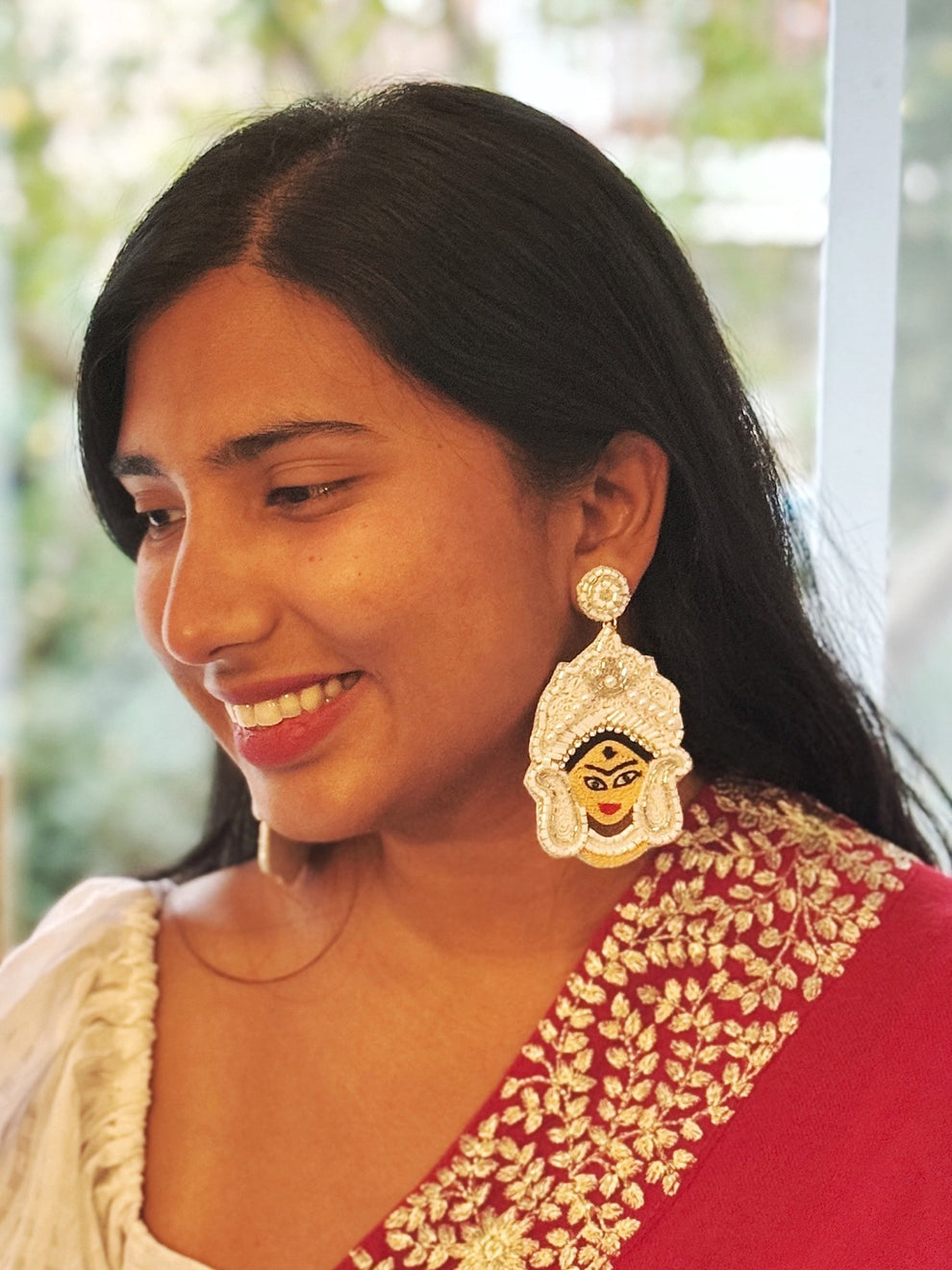 Maa durga Embroidered Earrings - Bloom - By Sushmita