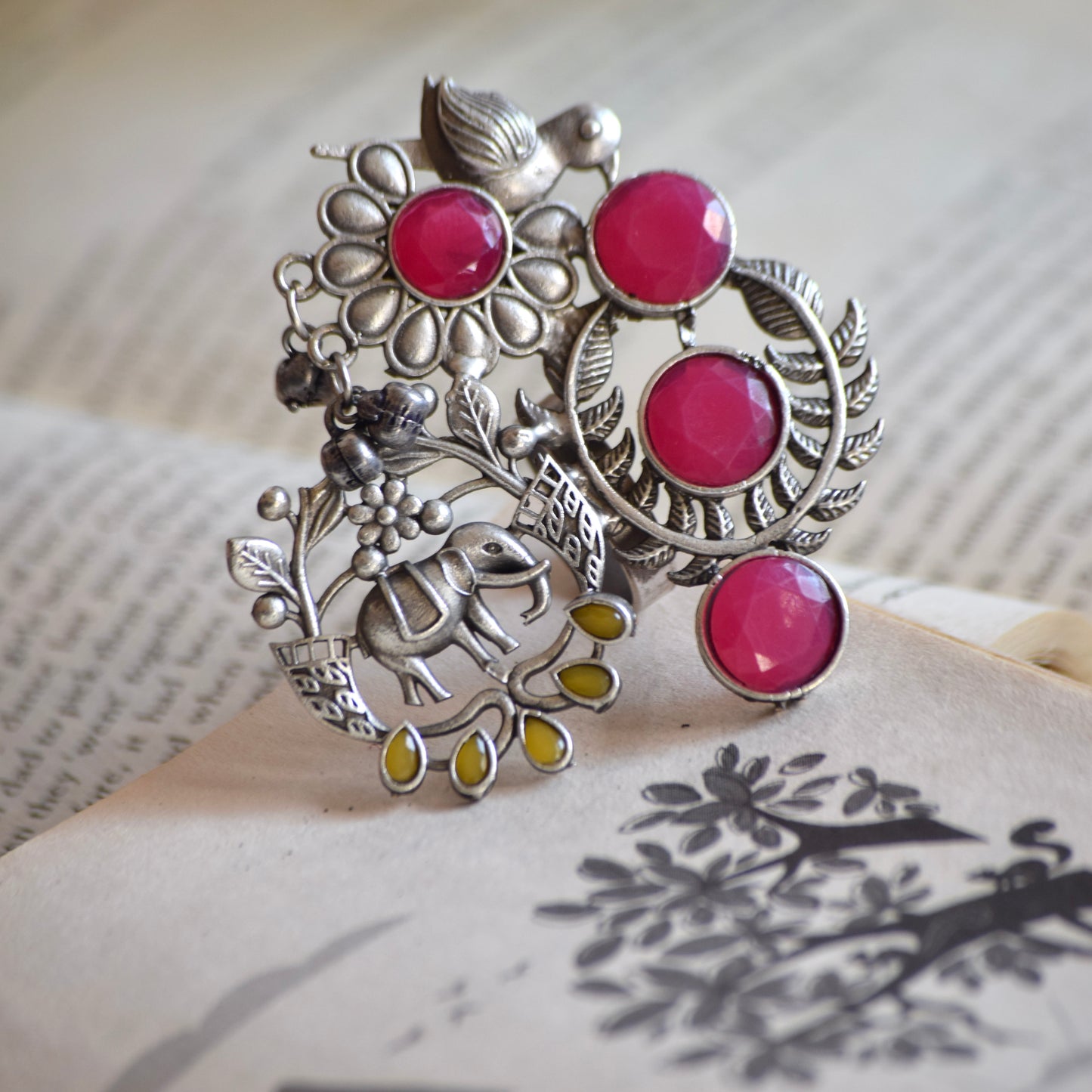 Fusion Ring oxidised German silver Rings saree kurta Bloom - By Sushmita India Navratri Diwali Ganpati holi Eid