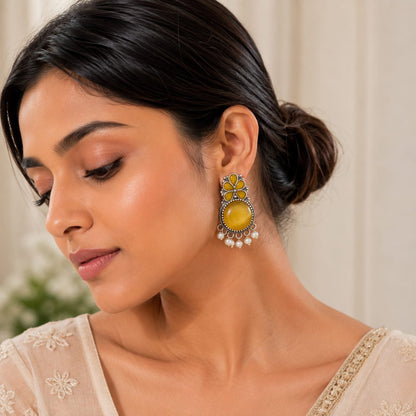 Monalisa stone Statement light-weighted  Silver Earrings