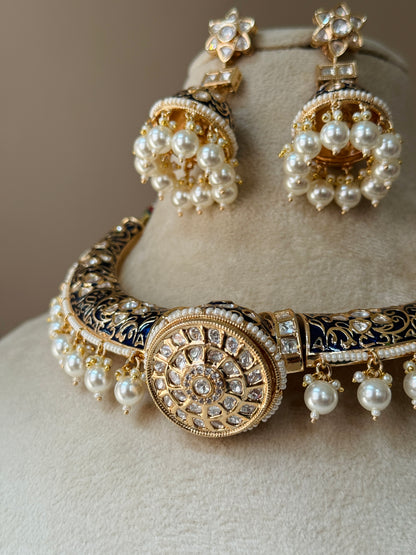 Rajwada - heritage 18k gold plated kundan necklace set with meenakari work | Gangaur