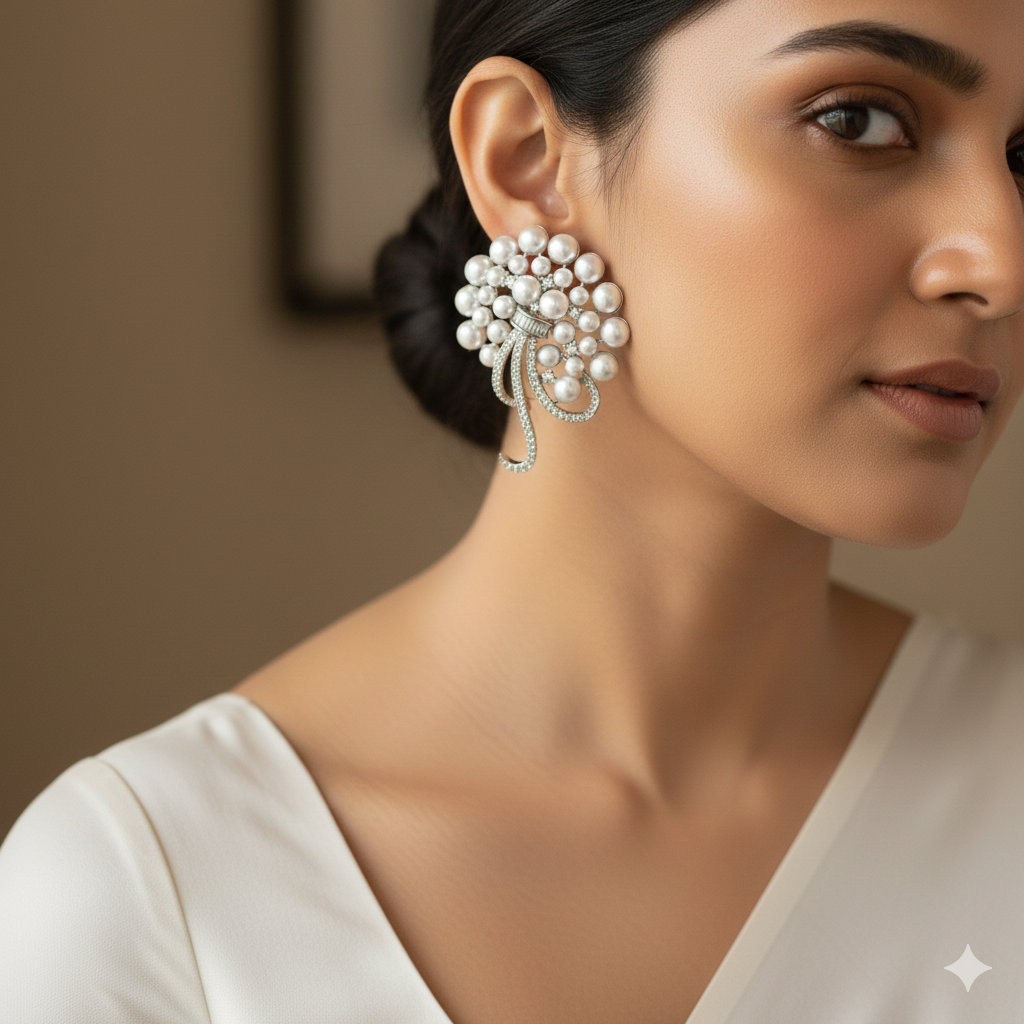 Guldasta 💐 | American Diamond earrings oxidised German silver Earrings saree kurta Bloom - By Sushmita India Navratri Diwali Ganpati holi Eid