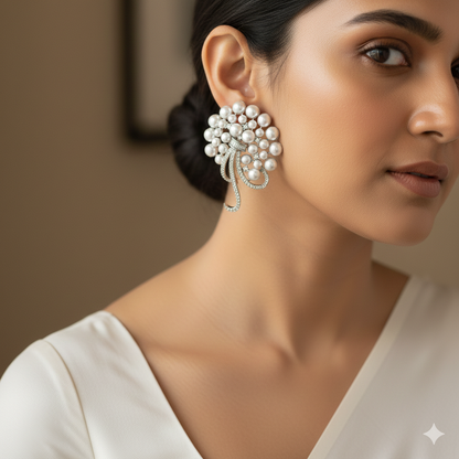 Guldasta 💐 | American Diamond earrings oxidised German silver Earrings saree kurta Bloom - By Sushmita India Navratri Diwali Ganpati holi Eid