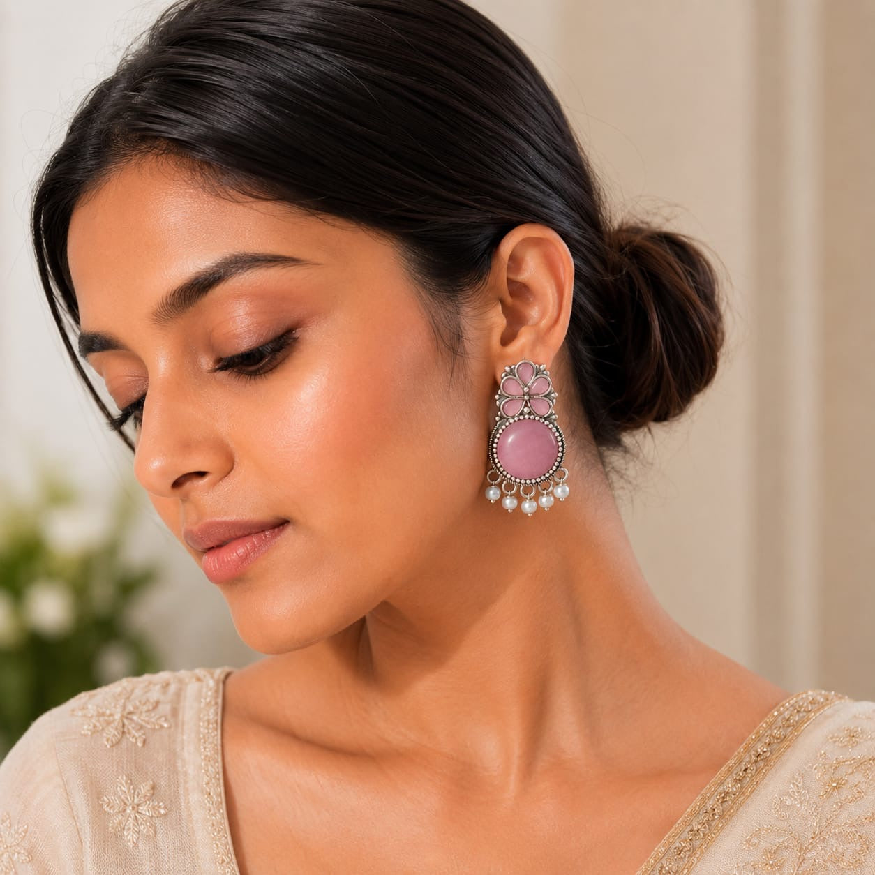 Monalisa stone Statement light-weighted  Silver Earrings