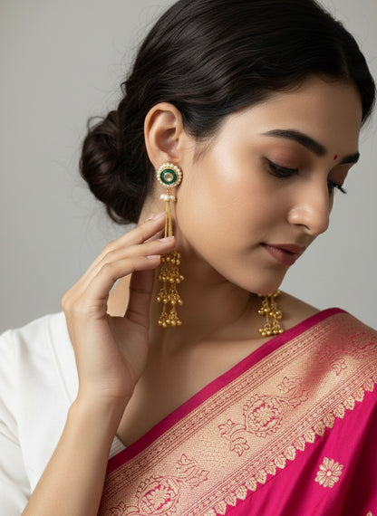 Malti  | gold plated tassel ear Chains | ghungru Earrings