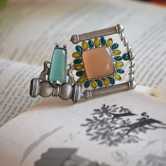 Fusion Ring oxidised German silver Rings saree kurta Bloom - By Sushmita India Navratri Diwali Ganpati holi Eid