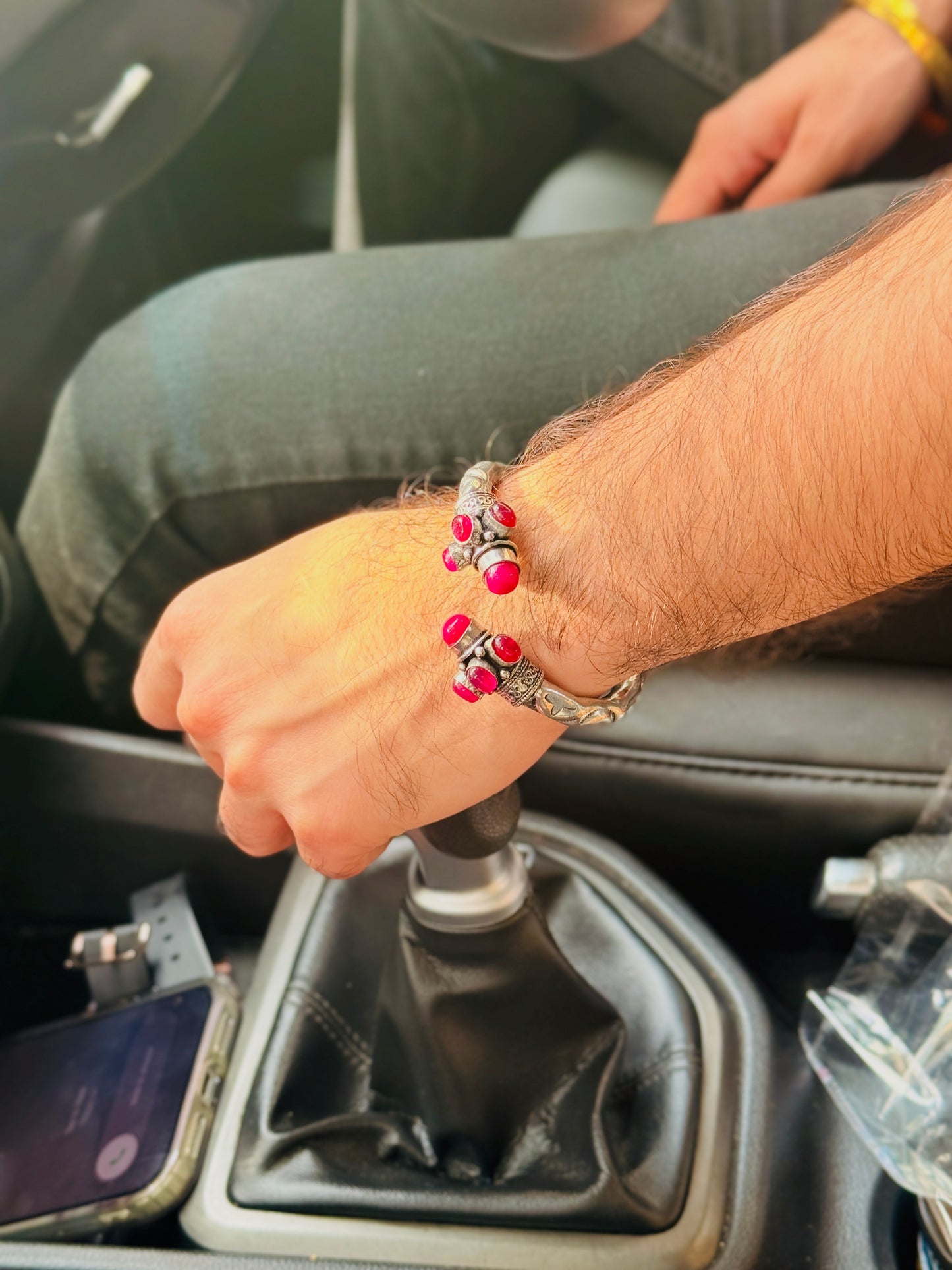 German Oxidised Silver Tribal Kada with Stone Antique Design Indian Kada Bangle Bracelet for Men & Women