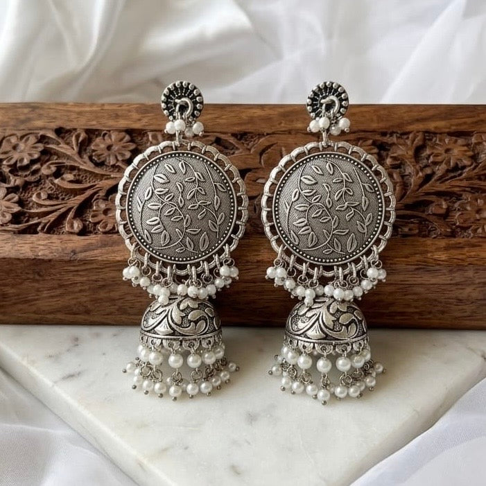 AIRA  - Statement Earrings | White pearl Jhumka