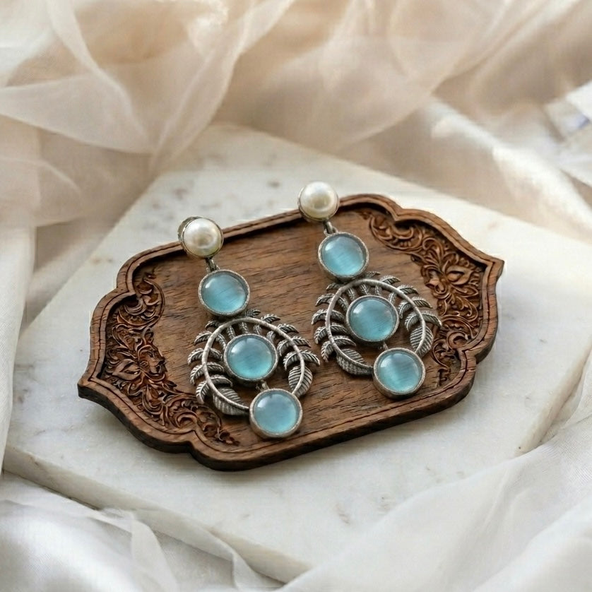 Monalisa stone Statement light-weighted  Silver Earrings