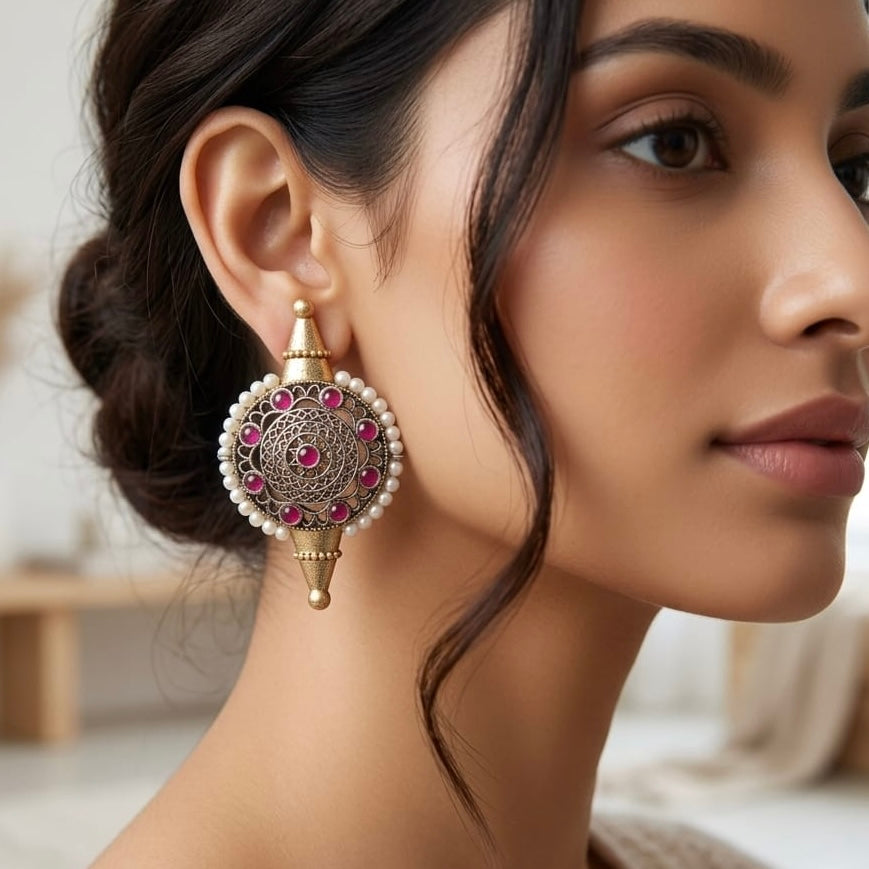 Monalisa stone Statement light-weighted  Silver Earrings