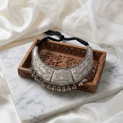 Silver-Plated Ghungroo Studded Oxidised necklace